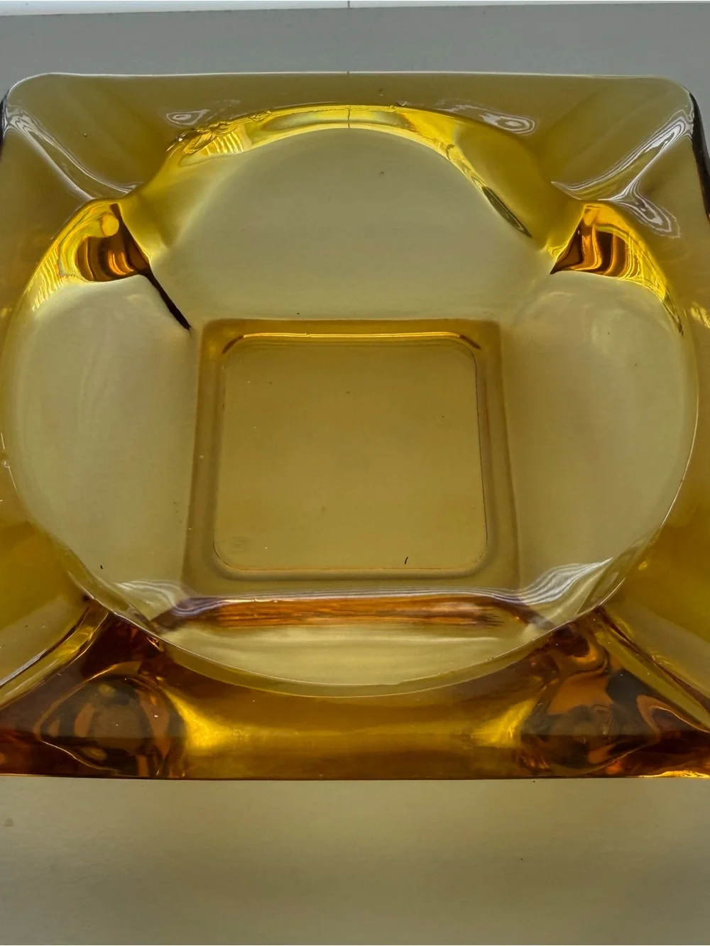 Vintage Amber Pressed Glass Square Glass Ashtray